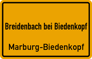Ortschild Breidenbach bei Biedenkopf