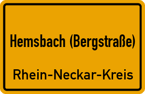 Ortschild Hemsbach (Bergstraße)