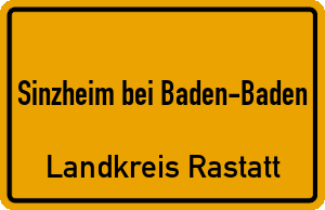 Ortschild Sinzheim bei Baden-Baden