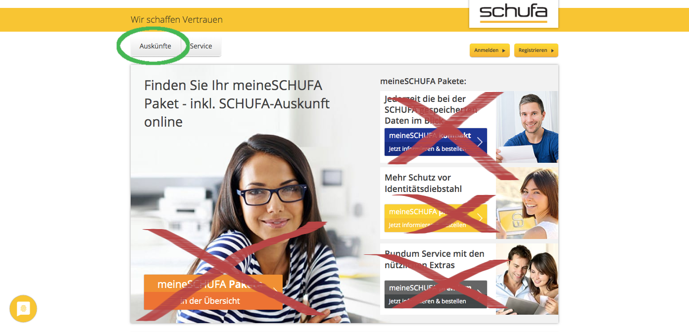 Screenshot MeineSchufa Webseite